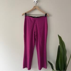 Anthropologie Fuchsia Pants White Flower Pattern stretch elastic waist floral S